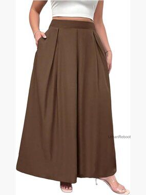 Plus Size Maxi Skirt High Waisted Pleated A-Line Long with Pockets